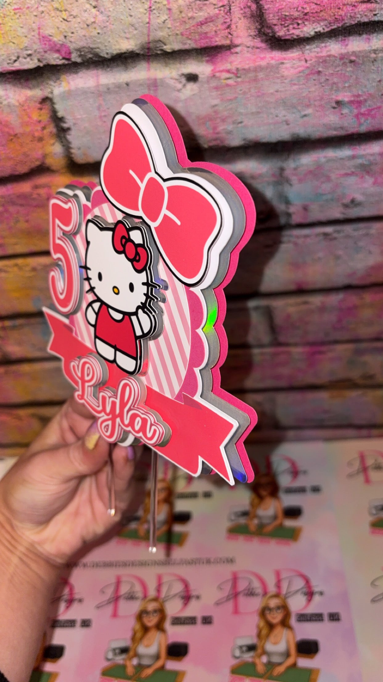 Cute Cat Cake Topper Personalised | Pink Bow Birthday Cake Decoration | Custom Name & Age Party Topper | Girls Birthday Cake Decor