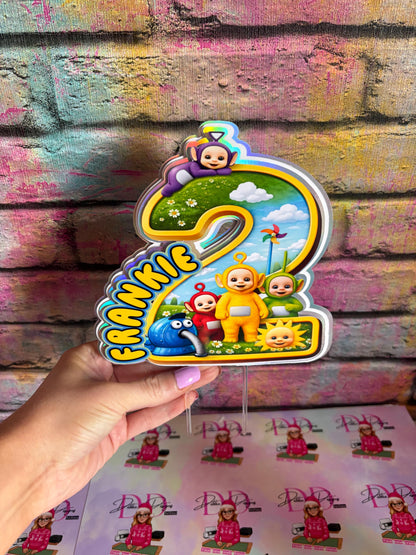 Kids TV Character Number Cake Topper – Colourful Birthday Cake Decoration – Personalised Name & Age