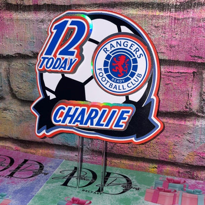 Personalised Football Cake Topper – Football Pitch Birthday Cake Decoration – Any Name & Age