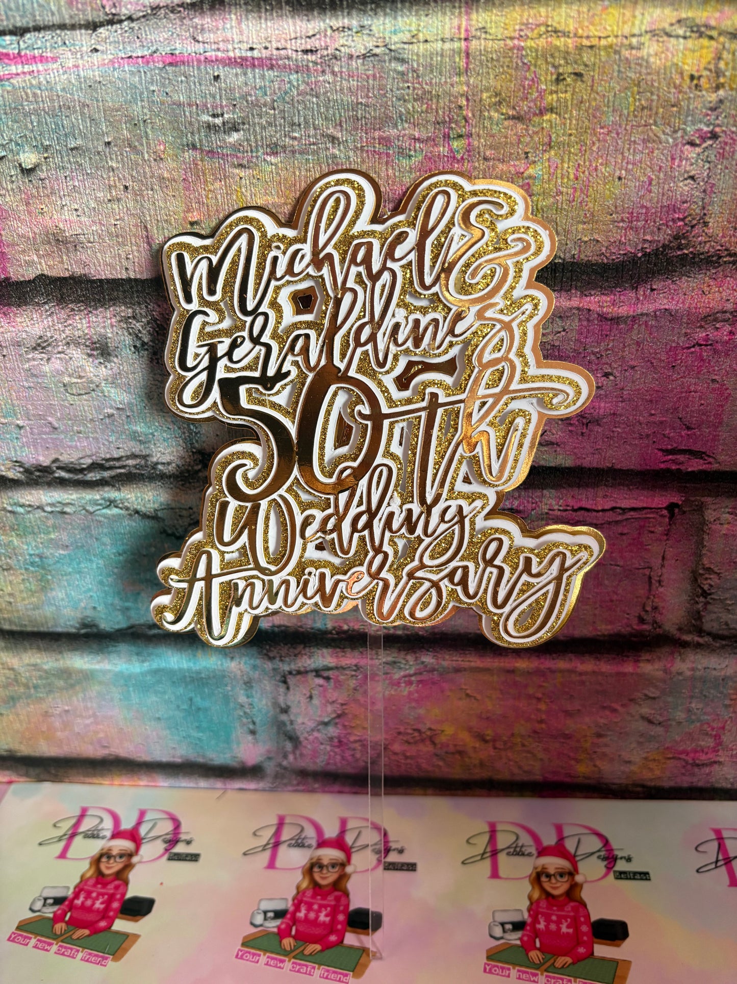 50th Wedding Anniversary Cake Topper Personalised | Golden Anniversary Cake Decoration | Custom Name Anniversary Topper | 50 Years Cake Decor
