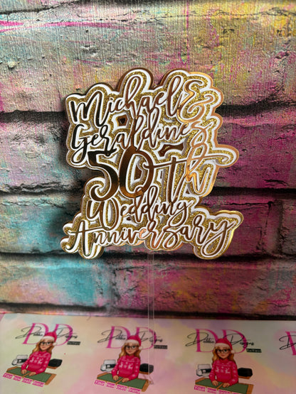 50th Wedding Anniversary Cake Topper Personalised | Golden Anniversary Cake Decoration | Custom Name Anniversary Topper | 50 Years Cake Decor