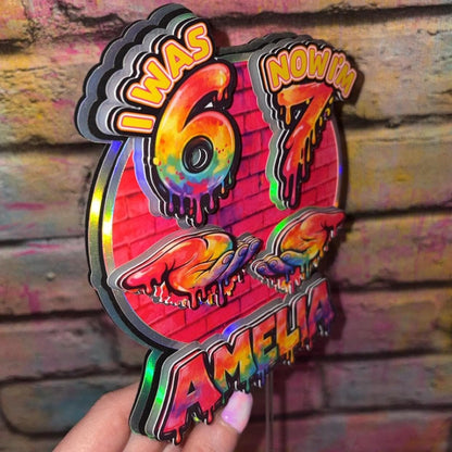 I Was 6 Now I’m 7 Cake Topper – Personalised Graffiti 7th Birthday Decoration