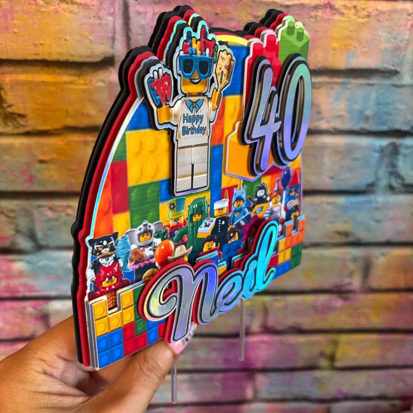 Building Blocks Cake Topper – Brick Theme Birthday Cake Decoration – Personalised Name & Age