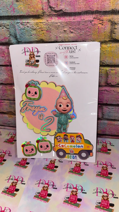 Personalised Kids Cake Topper | Cartoon Birthday Cake Decoration | Custom Name & Age Party Topper | Baby Theme Cake Decor