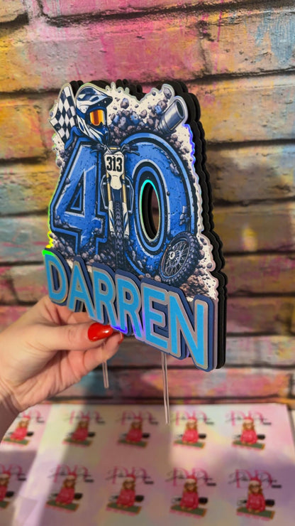 Personalised Motocross Cake Topper – Dirt Bike Birthday Cake Decoration – Any Name & Age