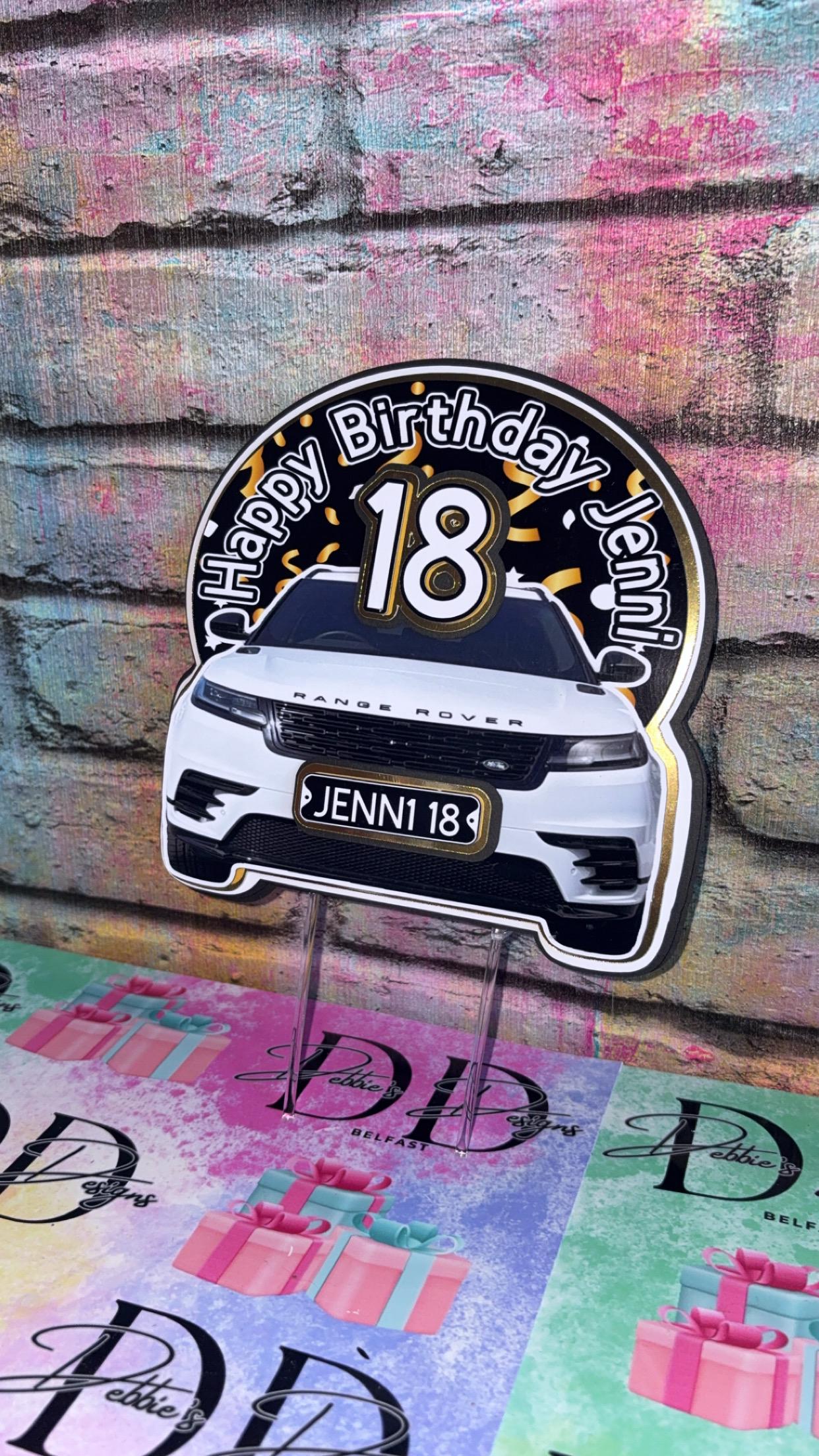 Personalised Range Rover Cake Topper – Luxury Car Birthday Cake Decoration – Any Name & Age