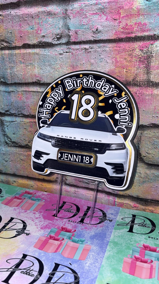 Personalised Range Rover Cake Topper – Luxury Car Birthday Cake Decoration – Any Name & Age