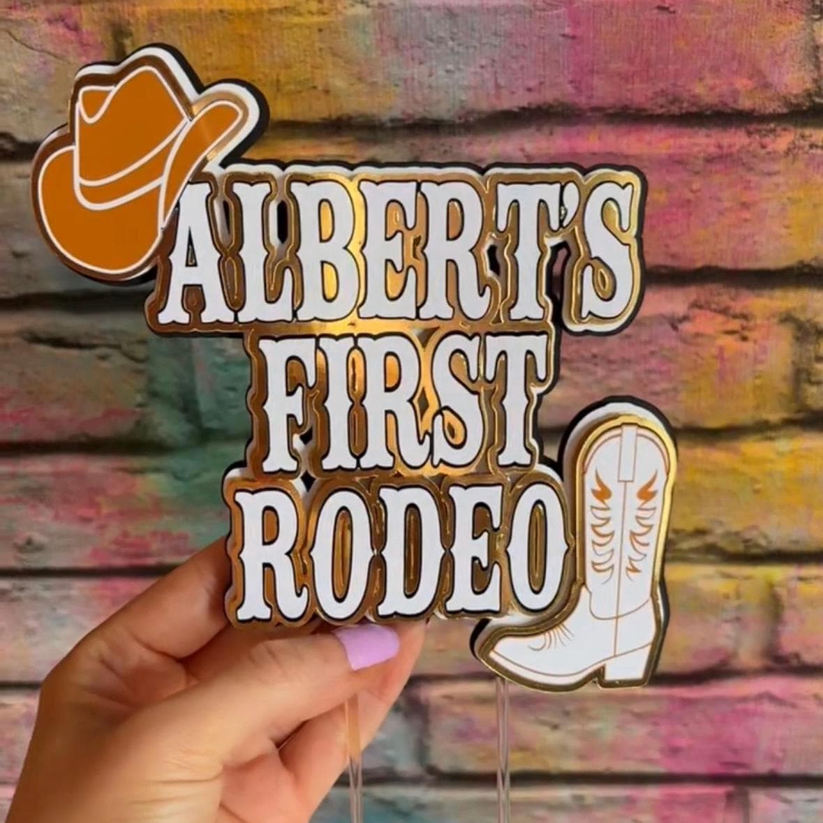 My First Rodeo Cake Topper – Personalised Cowboy First Birthday Cake Decoration