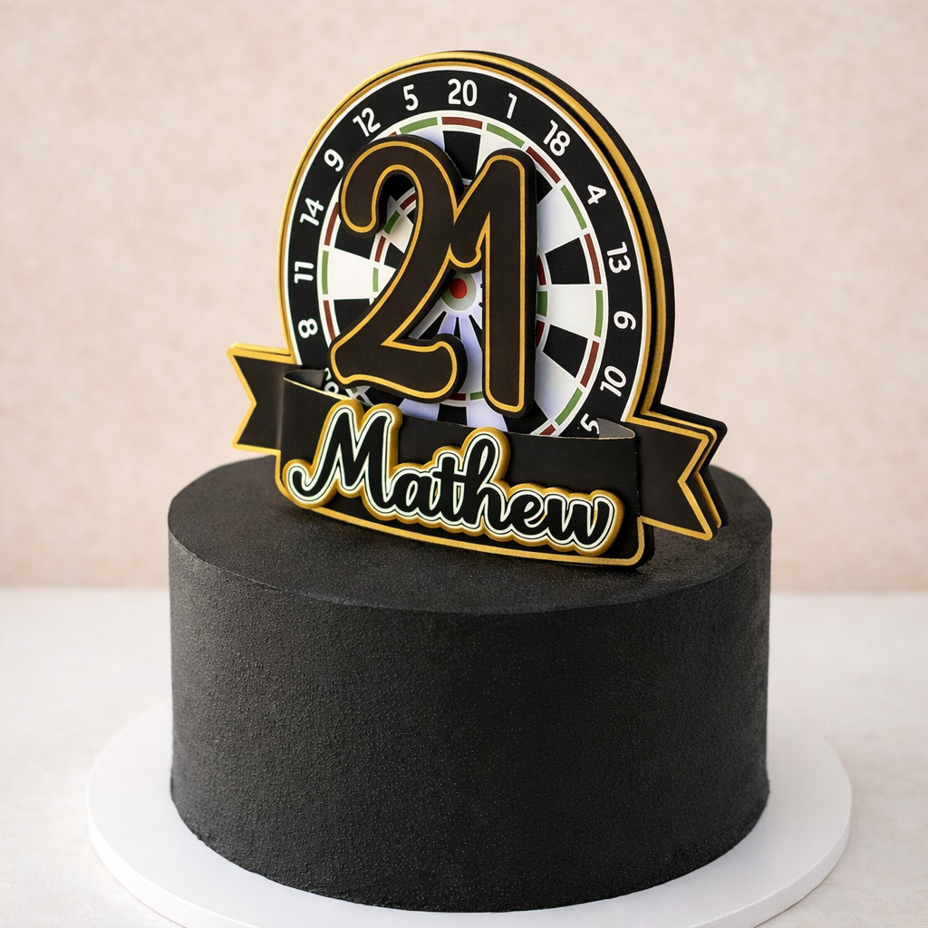 Darts Cake Topper Personalised | Dartboard Birthday Cake Decoration | Any Name & Age Party Topper | Sports Theme Cake Decor
