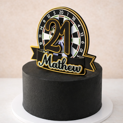 Darts Cake Topper Personalised | Dartboard Birthday Cake Decoration | Any Name & Age Party Topper | Sports Theme Cake Decor