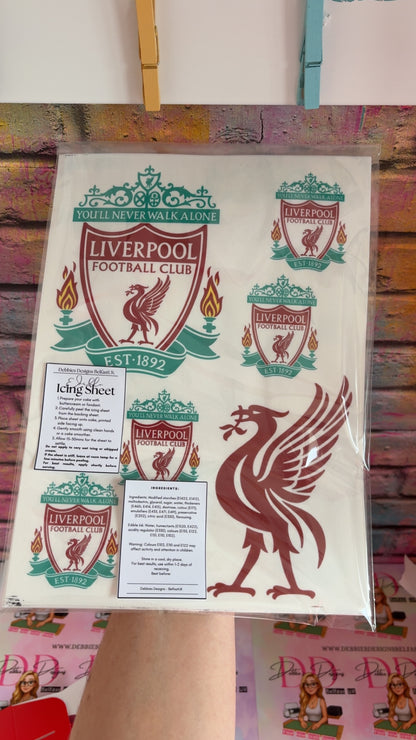 Football Edible Icing Sheet – Red Liver Bird Style Cake Topper – A4 Cake Decoration – Personalised Available