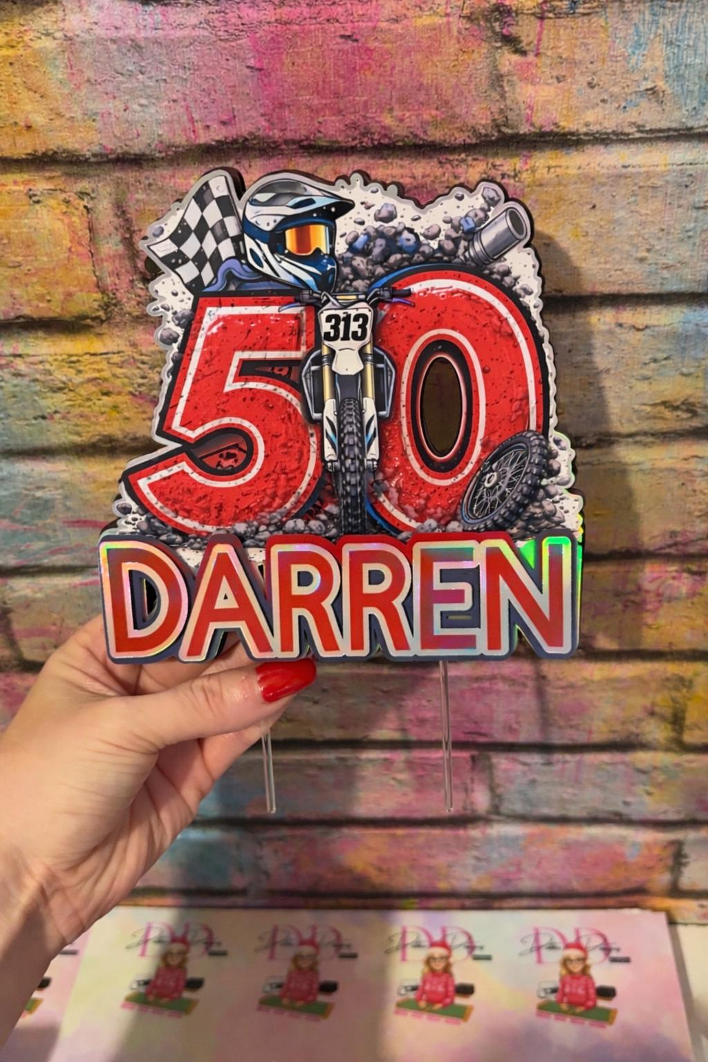 Personalised Motocross Cake Topper – Dirt Bike Birthday Cake Decoration – Any Name & Age