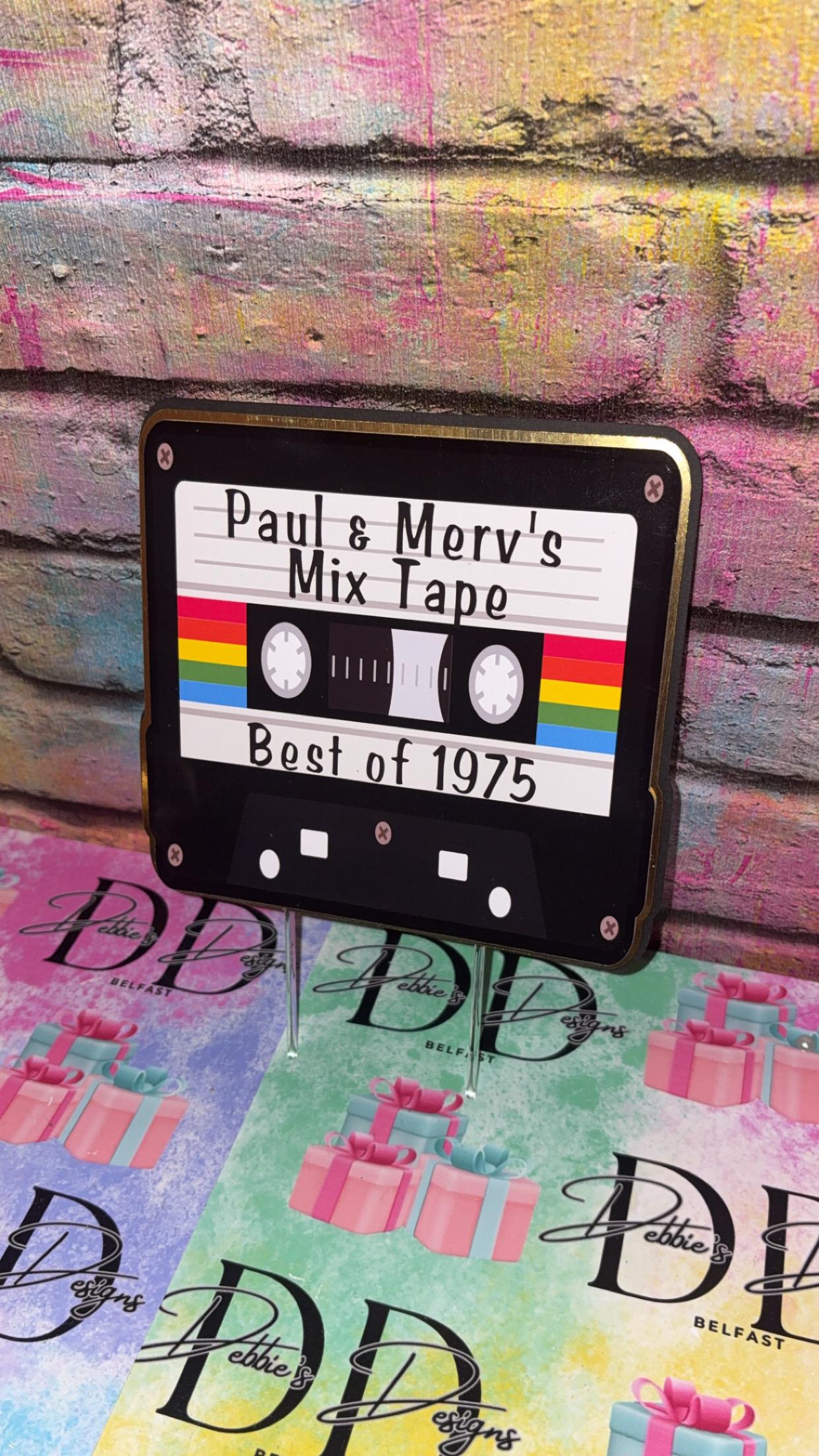 Retro Tape Cake Topper – Cassette Tape Birthday Cake Decoration – 80s 90s Retro Party Topper