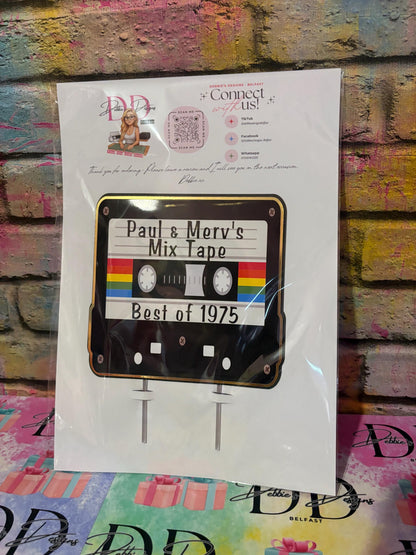 Retro Tape Cake Topper – Cassette Tape Birthday Cake Decoration – 80s 90s Retro Party Topper