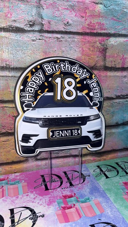 Personalised Range Rover Cake Topper – Luxury Car Birthday Cake Decoration – Any Name & Age