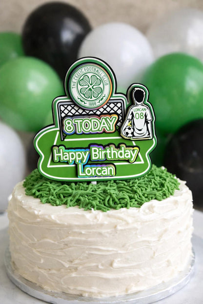 Personalised Football Cake Topper – Football Pitch Birthday Cake Decoration – Any Name & Age
