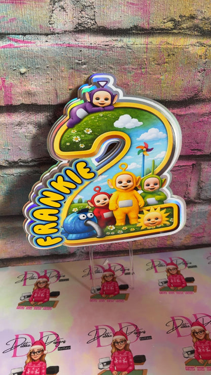 Kids TV Character Number Cake Topper – Colourful Birthday Cake Decoration – Personalised Name & Age