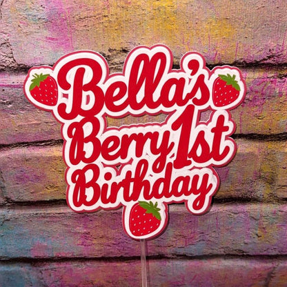 Berry First Birthday Cake Topper – Personalised Strawberry 1st Birthday Decoration