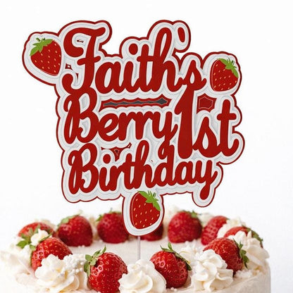 Berry First Birthday Cake Topper – Personalised Strawberry 1st Birthday Decoration