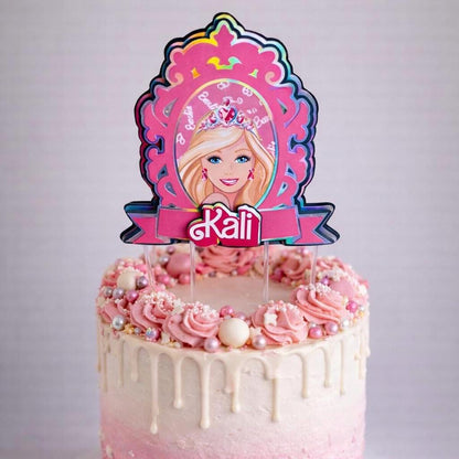 Pink Doll Cake Topper – Fashion Doll Birthday Cake Decoration – Personalised Name & Age