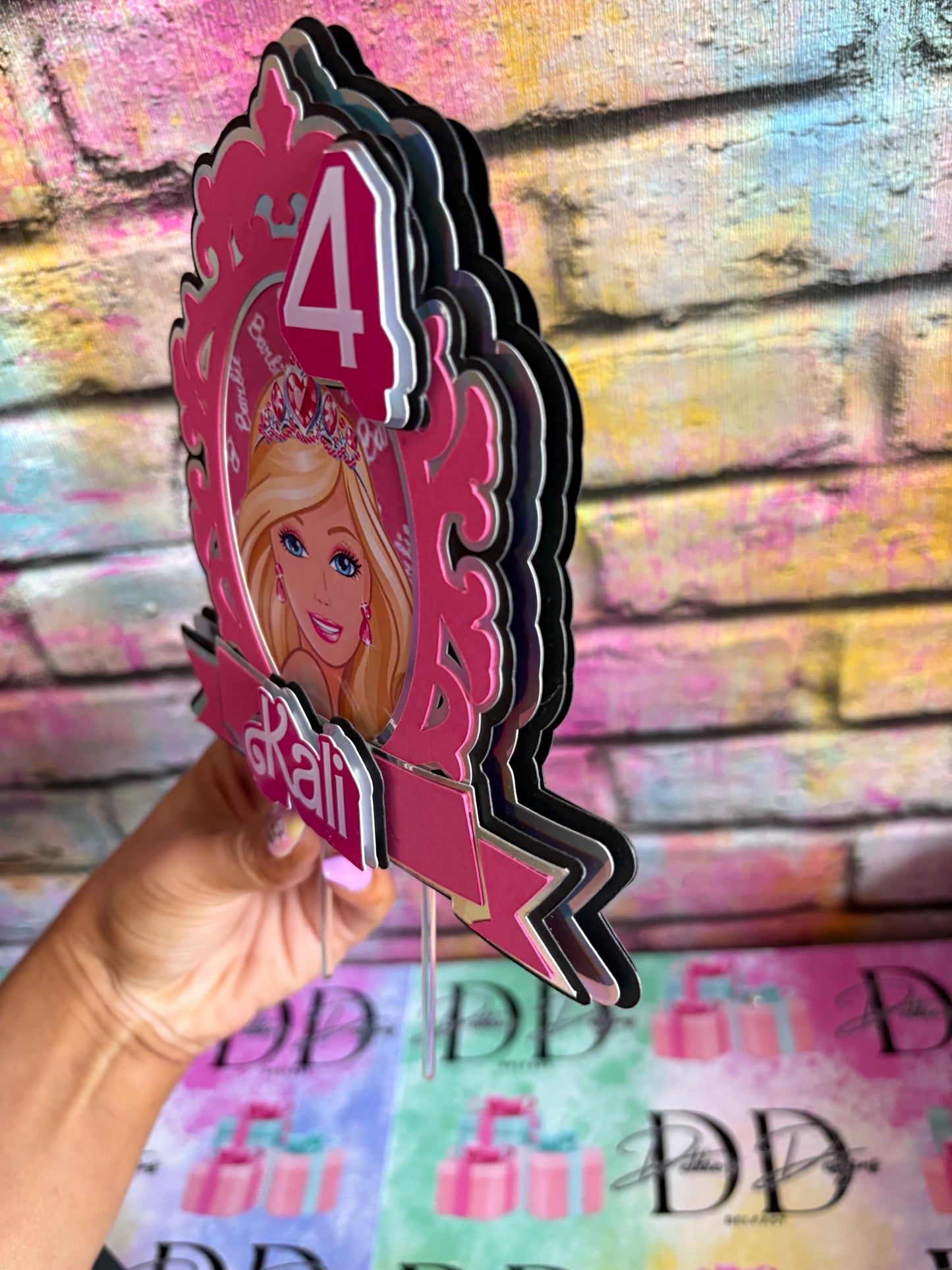 Pink Doll Cake Topper – Fashion Doll Birthday Cake Decoration – Personalised Name & Age