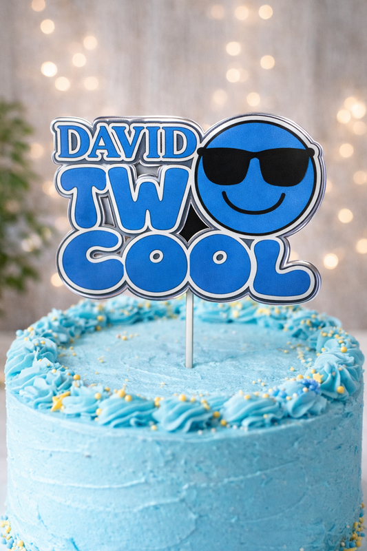 Too Cool Cake Topper Personalised | Cool Birthday Cake Decoration | Custom Name Party Topper | Kids Birthday Cake Decor
