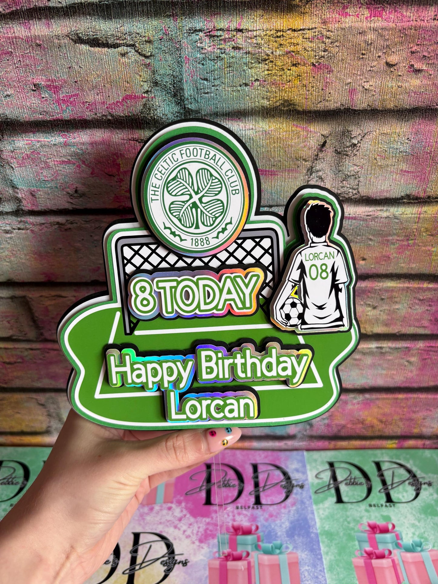 Personalised Football Cake Topper – Football Pitch Birthday Cake Decoration – Any Name & Age