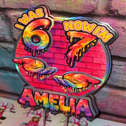 I Was 6 Now I’m 7 Cake Topper – Personalised Graffiti 7th Birthday Decoration