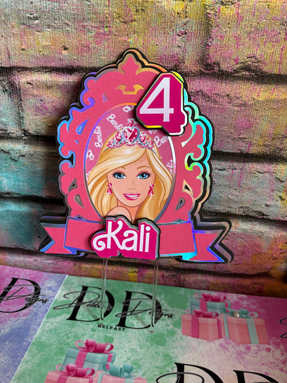 Pink Doll Cake Topper – Fashion Doll Birthday Cake Decoration – Personalised Name & Age