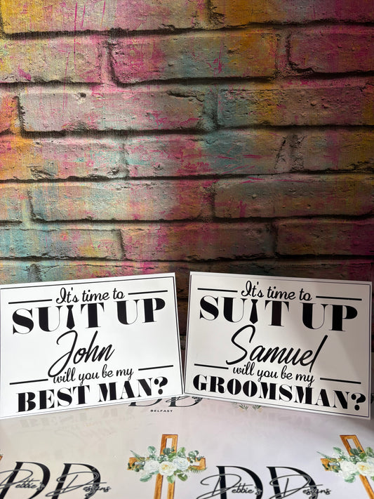 Will You Be My Best Man Card – Personalised Groomsman Proposal Card – Suit Up Wedding Card