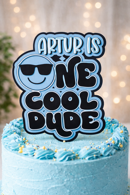 One Cool Dude Cake Topper Personalised | 1st Birthday Cake Decoration | Cool Birthday Party Topper | Custom Name Cake Decor