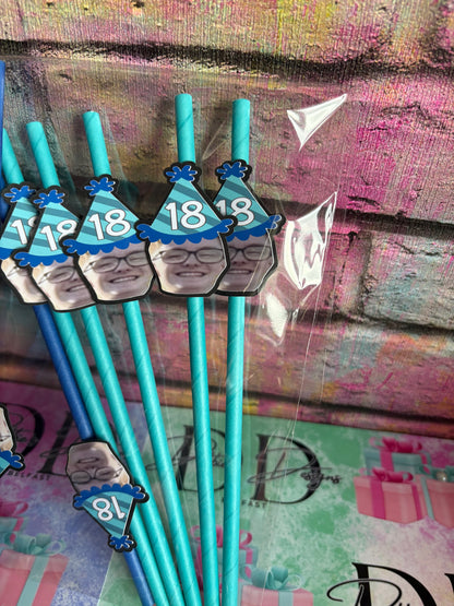 Personalised Party Straws | Custom Photo Straws | Birthday Party Straws | 18th Birthday Decorations | Custom Drink Straws