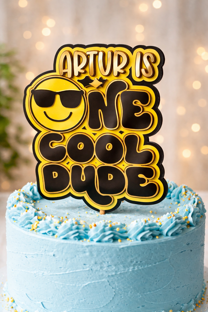 One Cool Dude Cake Topper Personalised | 1st Birthday Cake Decoration | Cool Birthday Party Topper | Custom Name Cake Decor