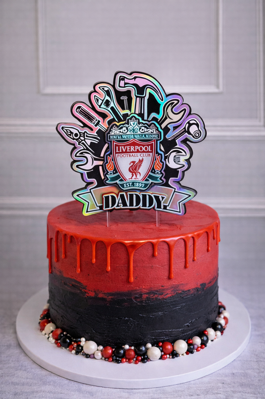 Football Cake Topper Personalised | Red Football Theme Birthday Decoration | Dad Birthday Cake Topper | Custom Name & Age Party Decor