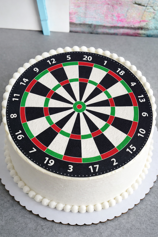 Edible Dartboard Cake Topper (7.5 Inch) – Darts Theme Icing Sheet – Uncut Edible Cake Decoration UK