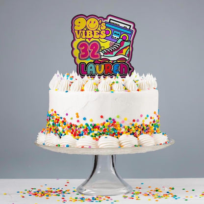 Back to the 90s Cake Topper – 90s Vibes Birthday Cake Decoration – Retro 90s Party Topper