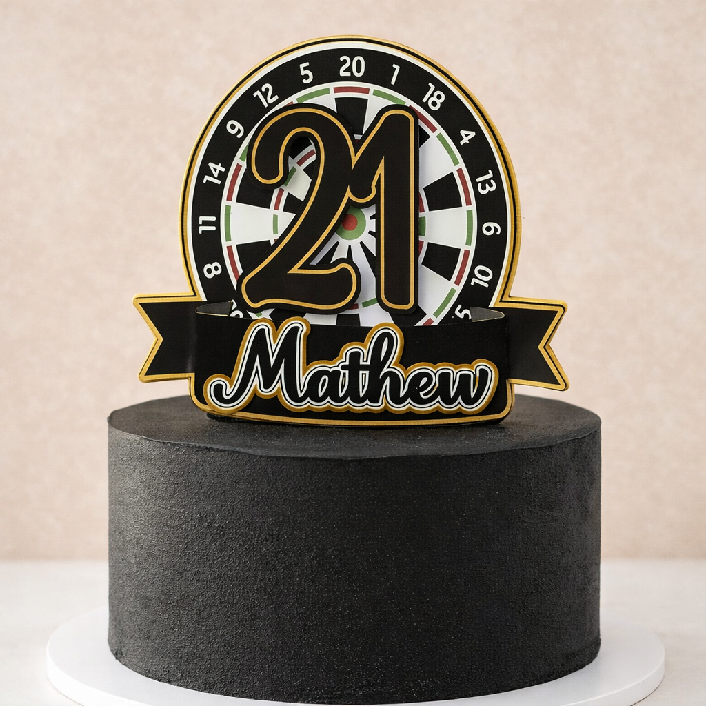 Darts Cake Topper Personalised | Dartboard Birthday Cake Decoration | Any Name & Age Party Topper | Sports Theme Cake Decor