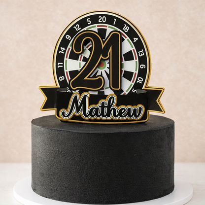 Darts Cake Topper Personalised | Dartboard Birthday Cake Decoration | Any Name & Age Party Topper | Sports Theme Cake Decor