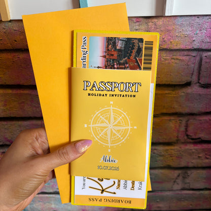 Passport Style Holiday Reveal Invitation – Personalised Travel Ticket Gift – Surprise Trip Boarding Pass Invite