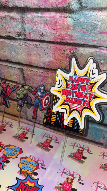 Superhero Cake Topper Personalised | Comic Style Birthday Cake Decoration | Custom Name & Age Party Topper | Hero Theme Cake Decor