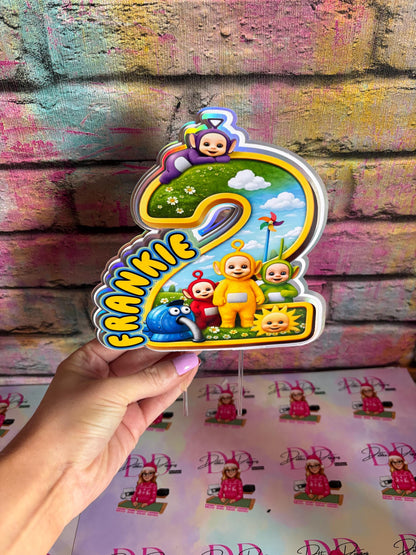Kids TV Character Number Cake Topper – Colourful Birthday Cake Decoration – Personalised Name & Age