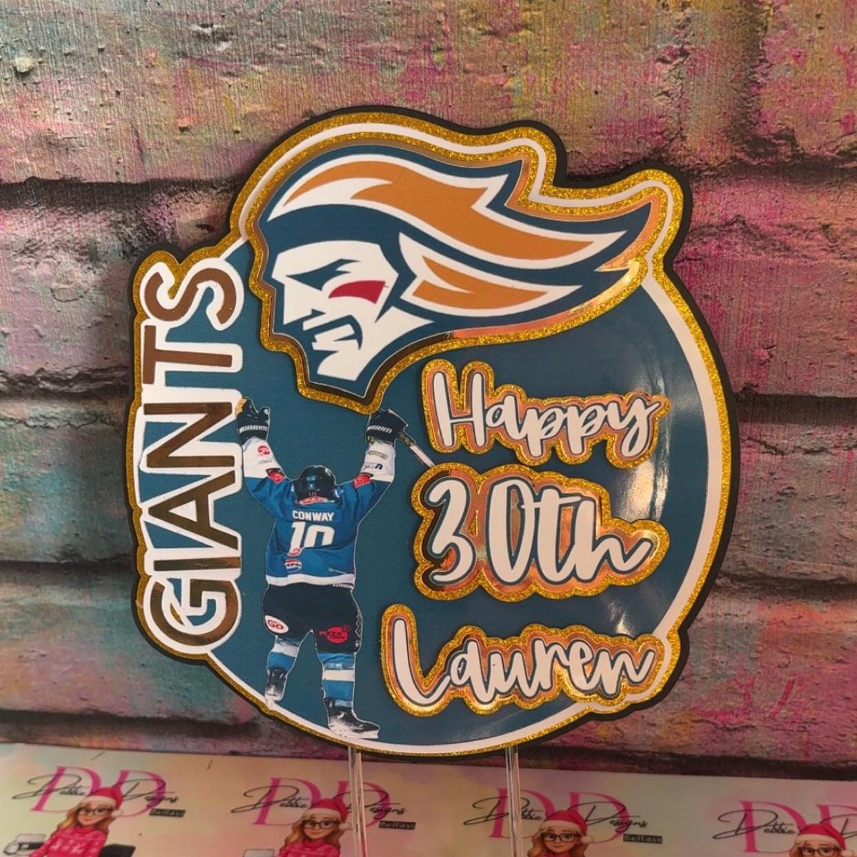 Ice Hockey Cake Topper – Hockey Fan Birthday Cake Decoration – Personalised Name & Age