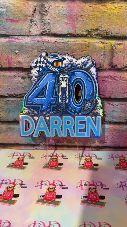 Personalised Motocross Cake Topper – Dirt Bike Birthday Cake Decoration – Any Name & Age