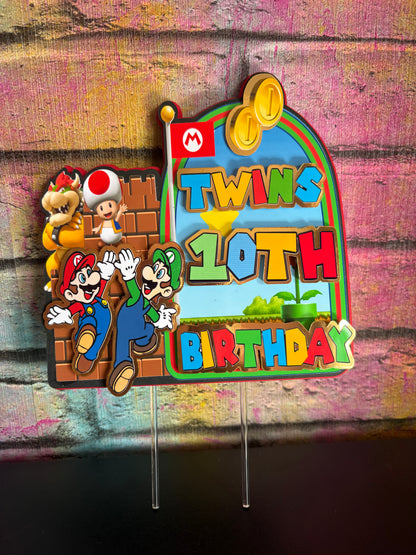 Kids Gaming Cake Topper Personalised | Cartoon Game Theme Birthday Decoration | Custom Name & Age Party Topper | Colourful Kids Cake Decor Arcade