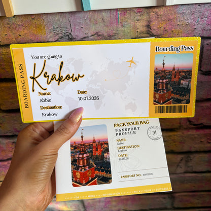 Passport Style Holiday Reveal Invitation – Personalised Travel Ticket Gift – Surprise Trip Boarding Pass Invite