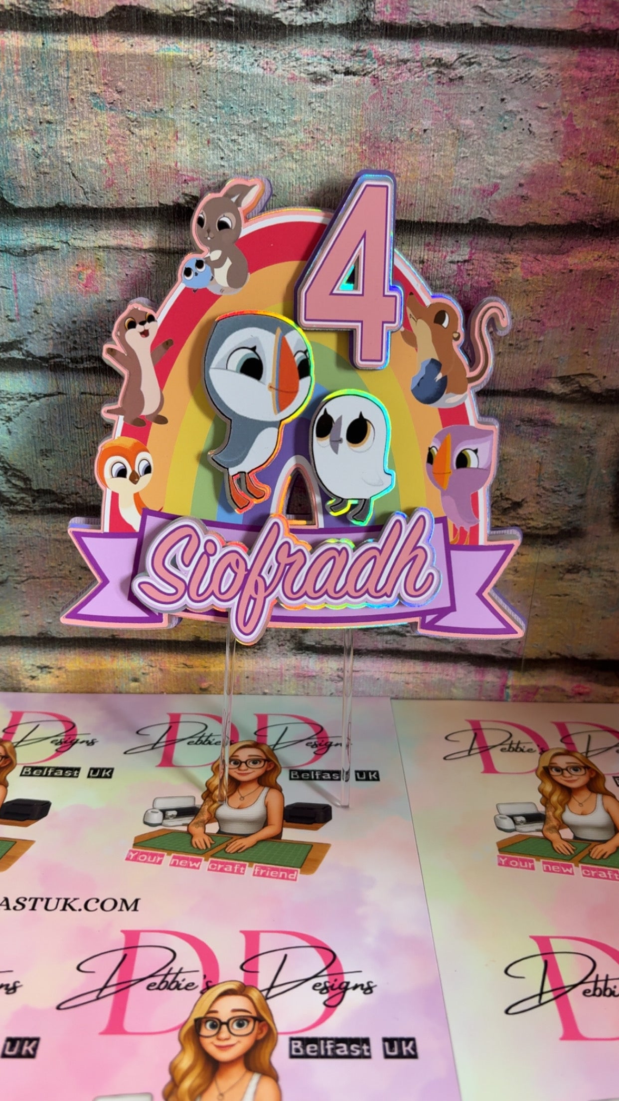 Personalised Rainbow Bird Cake Topper – Any Name & Age – Cute Animal Birthday Cake Decoration – Custom Kids Birthday Topper