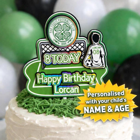 Personalised Football Cake Topper – Football Pitch Birthday Cake Decoration – Any Name & Age