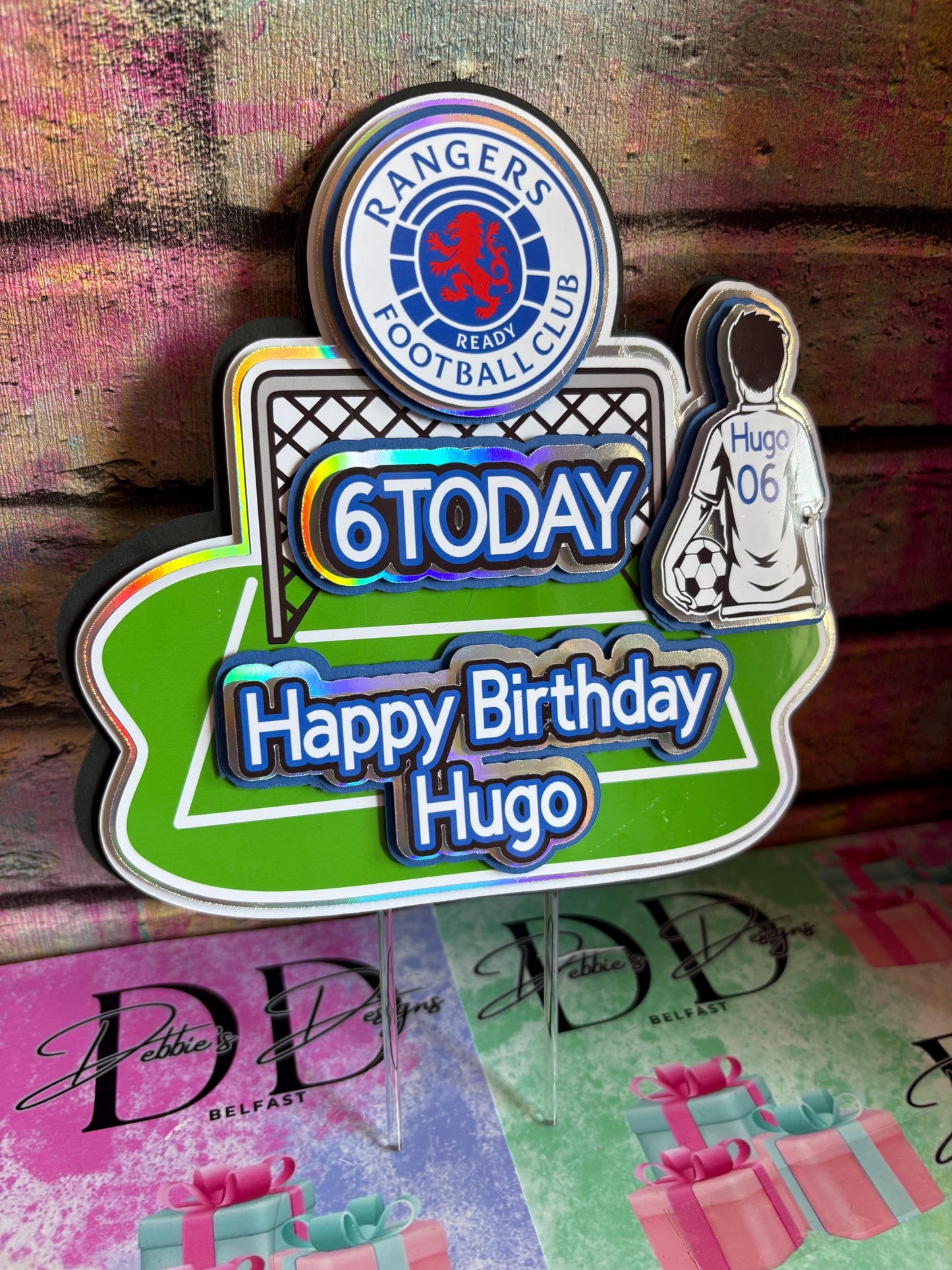 Personalised Football Cake Topper – Football Pitch Birthday Cake Decoration – Any Name & Age
