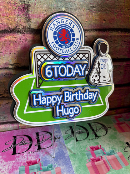 Personalised Football Cake Topper – Football Pitch Birthday Cake Decoration – Any Name & Age