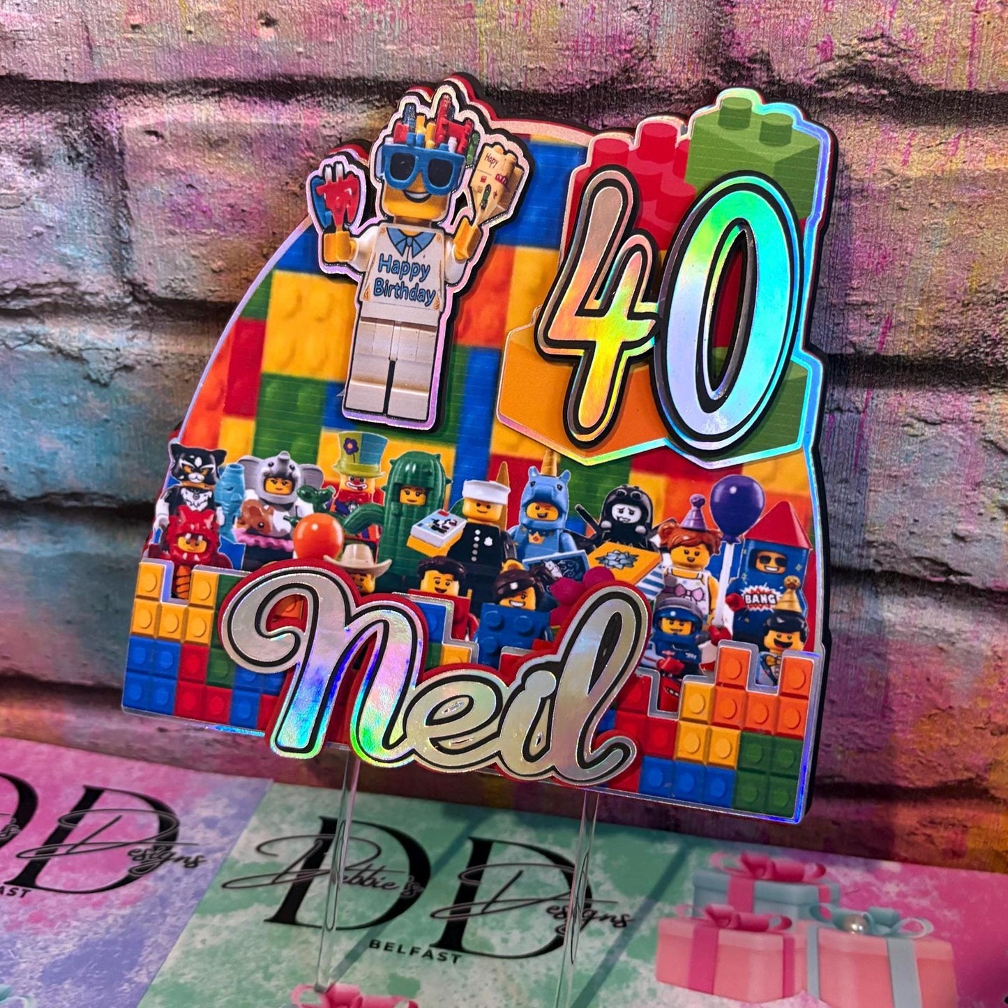Building Blocks Cake Topper – Brick Theme Birthday Cake Decoration – Personalised Name & Age